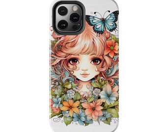 Fairy with Red Hair iPhone 12 cases. Pretty Fairycore fairy in beautiful Flowercore colors