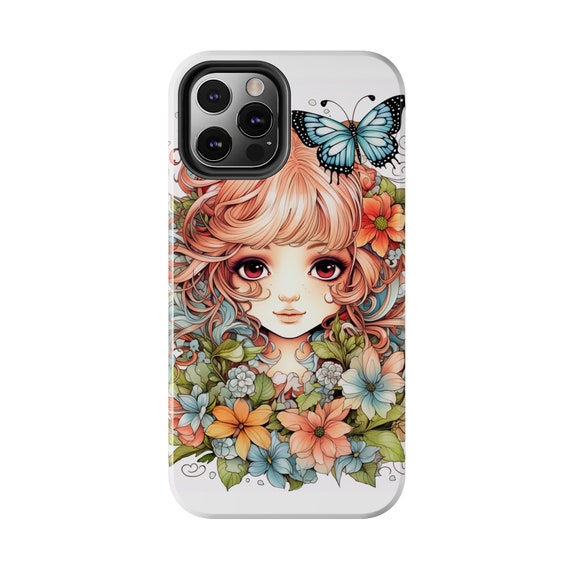 Fairy with Red Hair iPhone 12 cases. Pretty Fairycore fairy in beautiful Flowercore colors