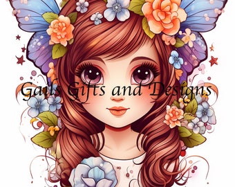 Cute Brunette Fairy Downloadable Digital Image, Printable PNG FairyCore Fairy