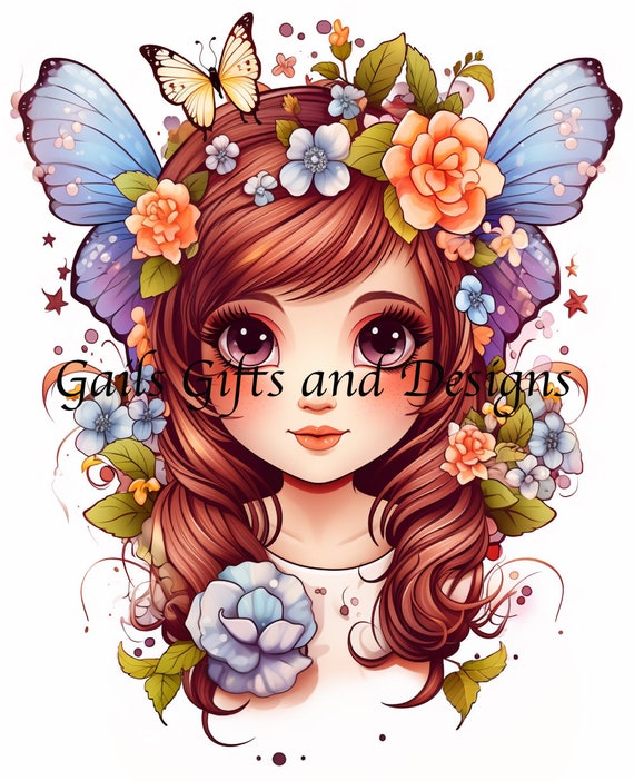 Cute Brunette Fairy Downloadable Digital Image, Printable PNG FairyCore Fairy