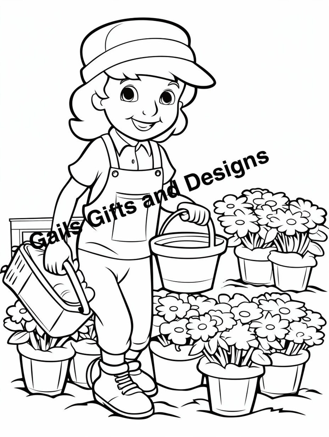 Girl Gardening Coloring Page for Instant Download, Cute Coloring Page ...