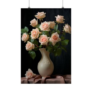 Pink Roses on Black Matte Poster Already Professionally Printed image 4