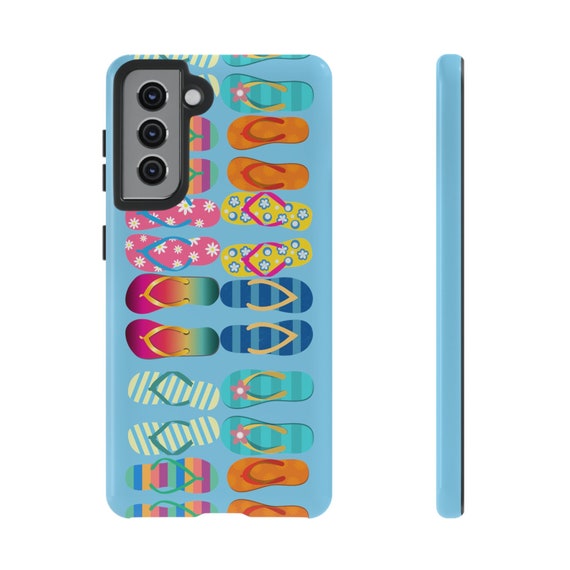 Flip Flops on Blue Samsung Galaxy S21, S22, S23, S24 phone case. This phone case is perfect for beach lovers, Moms, Dads, friends - anyone!