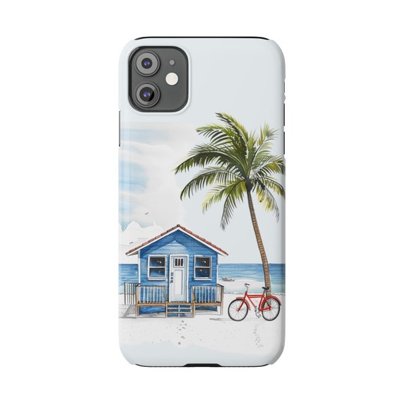 Beach House with Red Bike iPhone 11 Phone Case. Gift for the beach lover in your life or yourself. Gift for Mom, Gift for Wife