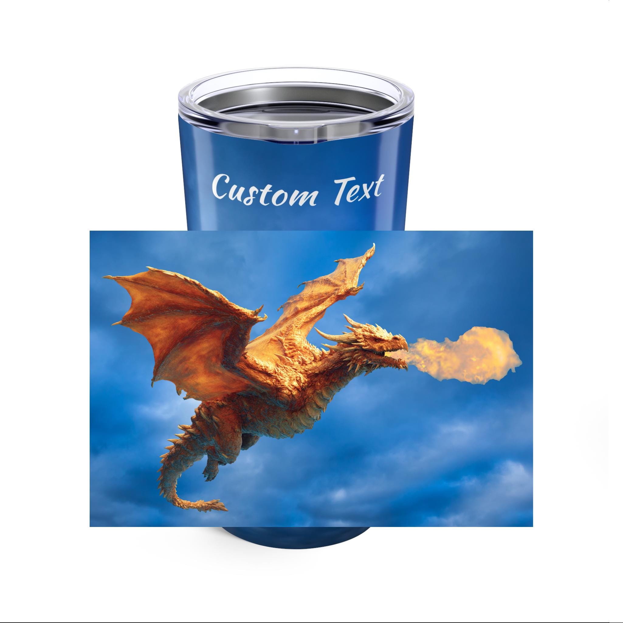 Angry Dragon Personalized Tumbler 20oz with Custom Text Optional.  Perfect for fantasy dragon lover, medieval knight insulated coffee cup