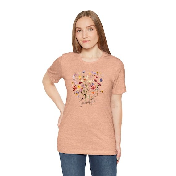 Personalized Boho Wildflower T-Shirt with your name in Script, Custom shirt, custom Wildflower shirt, boho wildflowers, floral shirt