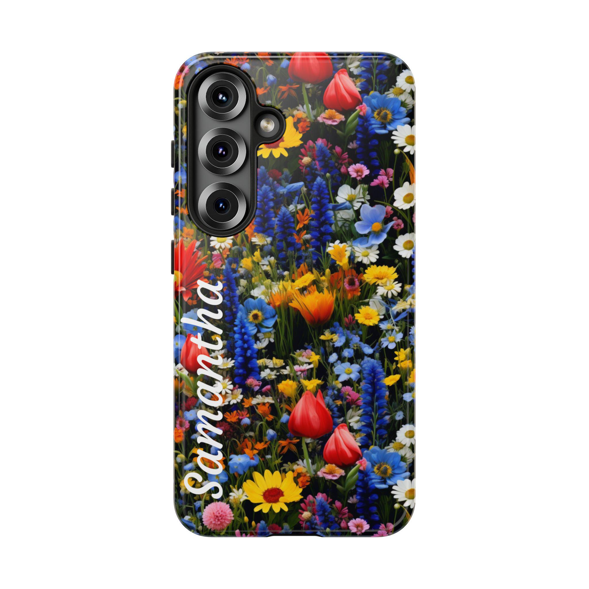 Personalized Colorful Wildflowers Samsung Galaxy S25, S24, S23, S22, S21 phone case. Optional Customization for Moms, friends - anyone!