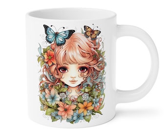 Fairy with Red Hair Coffee cup 15/20 oz. Amazing Pretty Fairycore fairy in beautiful Flowercore colors