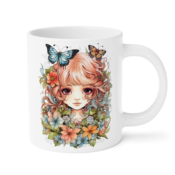 Fairy with Red Hair Coffee cup 15/20 oz. Amazing Pretty Fairycore fairy in beautiful Flowercore colors