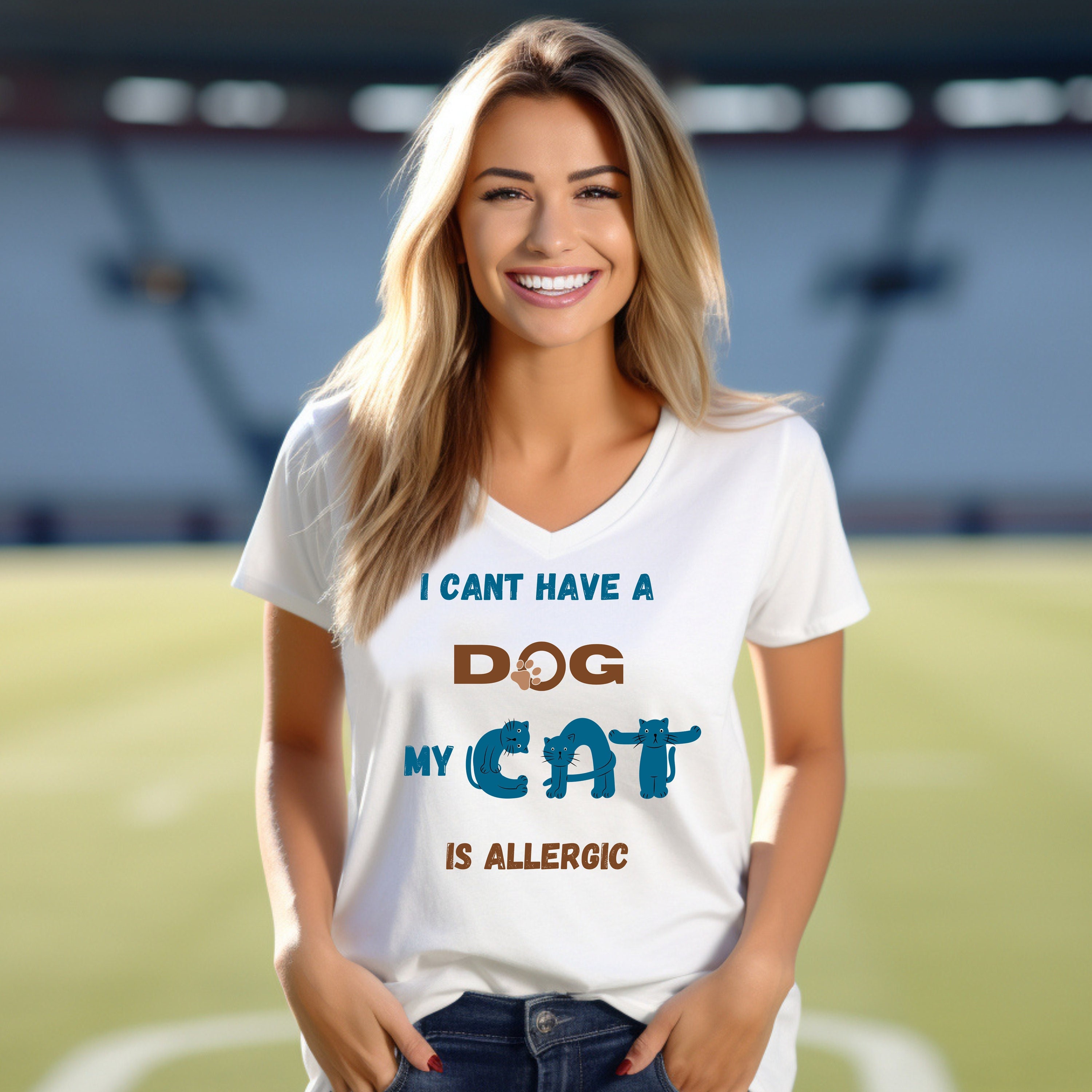 My Cat is Allergic V-Neck Shirt. Funny cat saying, I can't have a dog my cat is allergic, Cat Mom Gift, Cat Lover Gift, Crazy Cat Lady