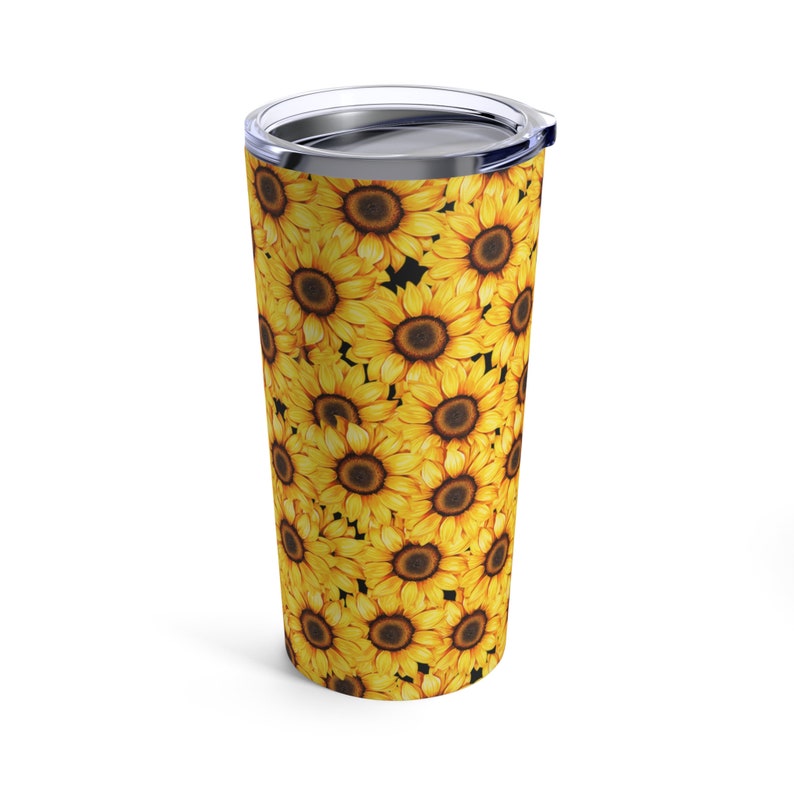 All About Sunflowers Tumbler 20oz, sunflower cup, botanical, sunflower lover, boho sunflowers, cottagecore, vintage floral , floral graphic image 4