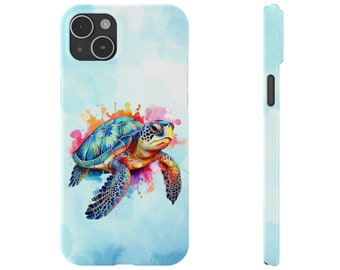 Sea Turtle iPhone 15 Phone Cases. Colorful watercolor sea turtle, save the turtles, sea turtle lover, sea turtle iPhone case, iPhone 15 case