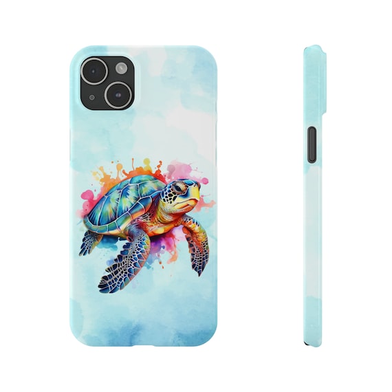 Sea Turtle iPhone 15 Phone Cases. Colorful watercolor sea turtle, save the turtles, sea turtle lover, sea turtle iPhone case, iPhone 15 case