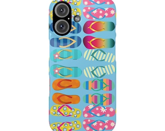 Flip Flops on Blue  iPhone 16, iPhone 15, iPhone 14, iPhone 13, iPhone 12 Cases. Perfect gift for your favorite beach lover.