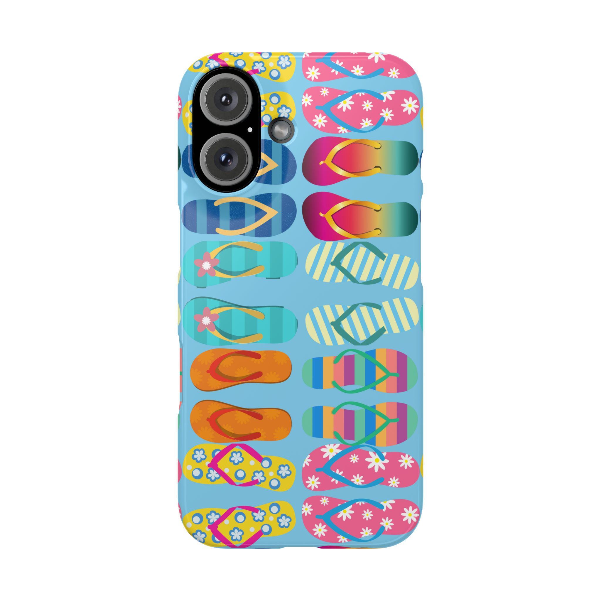 Flip Flops on Blue  iPhone 16, iPhone 15, iPhone 14, iPhone 13, iPhone 12 Cases. Perfect gift for your favorite beach lover.