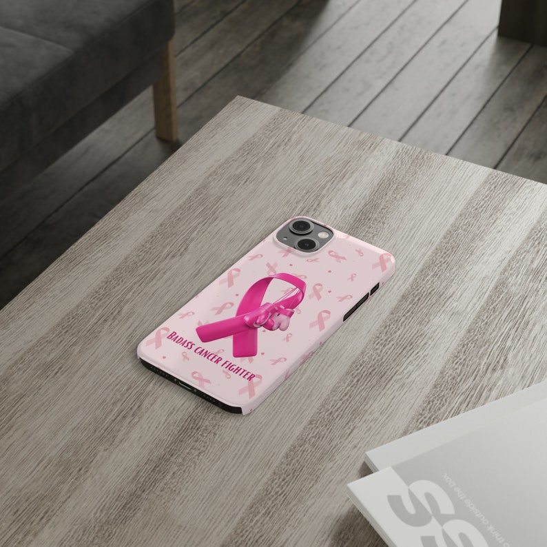 Badass Breast Cancer Fighter iPhone 14 Phone Cases, cancer fighter, cancer warrior, cancer encouragement, cancer gift image 2