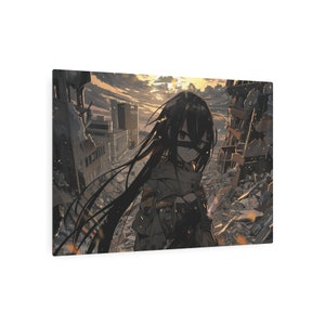 Anime-Inspired Girl standing over a ruined city Metal Art Sign. Perfect gift for the fantasy, gaming, anime enthusiast image 7