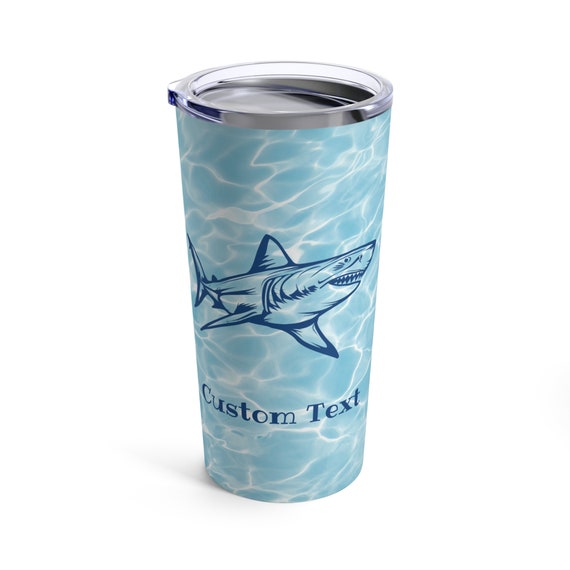 Custom Shark Tumbler 20 Oz, Great White shark Cup, Personalized Shark Travel Mug, Add your custom text tumbler