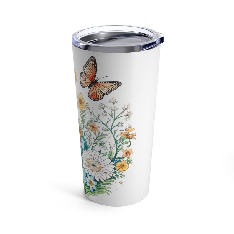 Wildflowers and Butterflies Tumbler 20oz, Amazing Wildflowers beautiful Flowercore colors coffee cup image 4