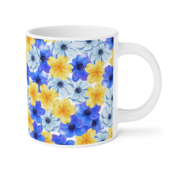 Blue and Yellow Flowers Ceramic Mugs 15/20 oz