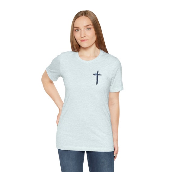 Faith and the Cross T-Shirt with image on pocket area, Christian Woman Shirt, Prayer Warrior, Warrior of Faith, Christian Woman.