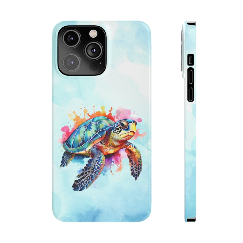 Sea Turtle iPhone 14 Phone Cases. Colorful watercolor sea turtle, save the turtles, sea turtle lover, sea turtle iPhone case, iPhone 14 case image 4