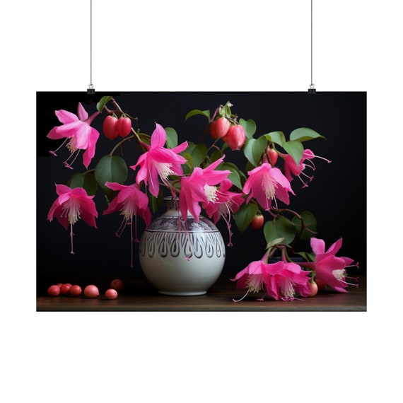 Pink Fuchsia in Vase Matte Poster Already Professionally Printed