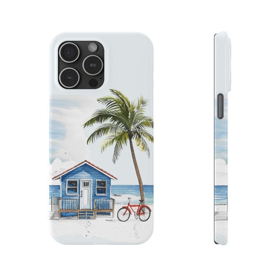 Beach House with Red Bike iPhone 15 Phone Case. Gift for the beach lover in your life or yourself. Gift for Mom, Gift for Wife