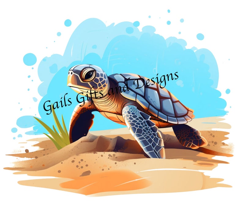 Cute Baby Sea Turtle Clipart Graphic Image to Download, Perfect for Beach Lovers. Save the Turtles image 1