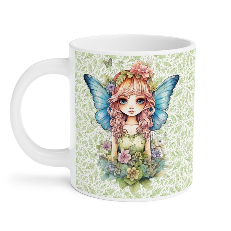 Fairy with Blue Wings Coffee cup 15/20 oz. Amazing Pretty Fairycore fairy in beautiful Flowercore colors image 3