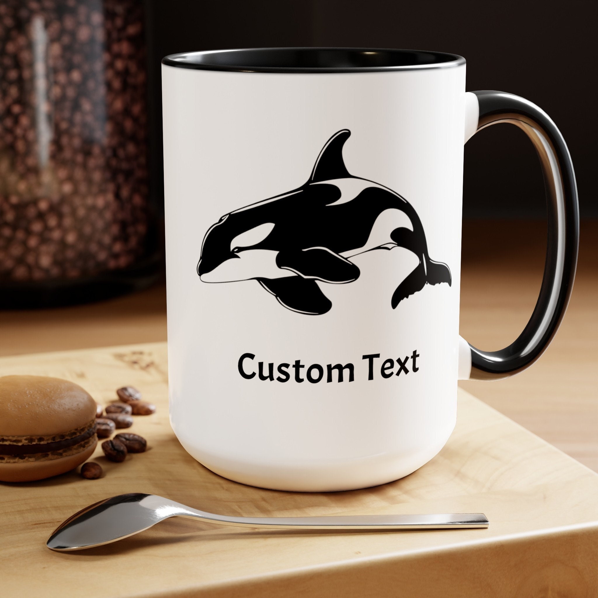 Custom Killer Whale Coffee Cup 15 Oz, Killer Whale Cup, Personalized Orca Mug, Add your custom text cup, Orca drawing