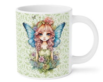 Fairy with Blue Wings Coffee cup 15/20 oz. Amazing Pretty Fairycore fairy in beautiful Flowercore colors