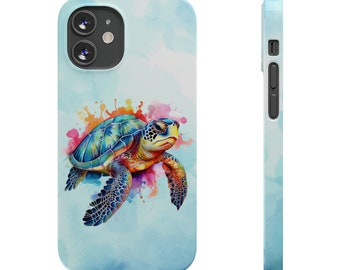 Sea Turtle iPhone 12 Phone Cases. Colorful watercolor sea turtle, save the turtles, sea turtle lover, sea turtle iPhone case, iPhone 12 case