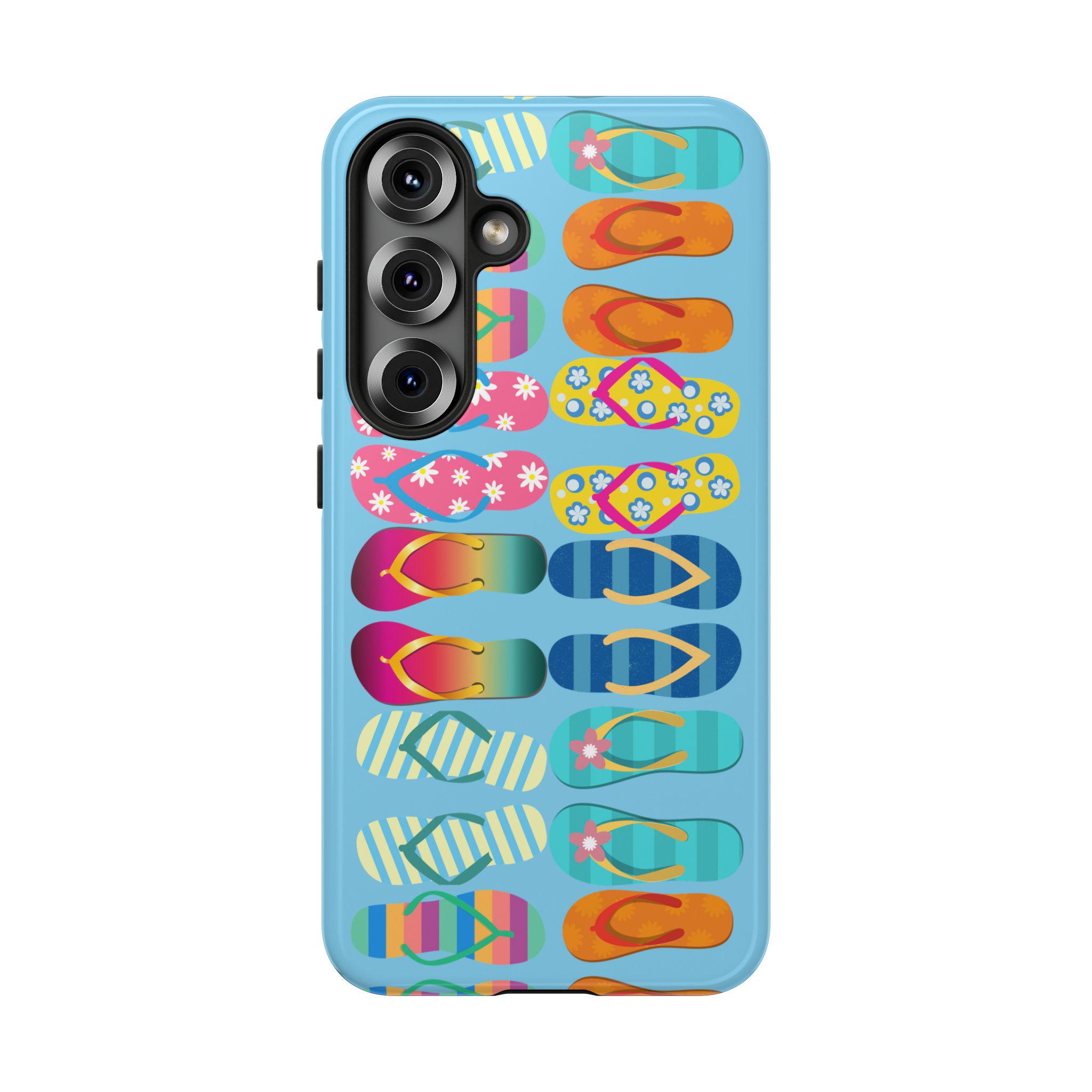 Flip Flops on Blue Samsung Galaxy S25, S24, S23, S22, S21 phone case. This case is perfect for beach lovers, Moms, Dads, friends - anyone!