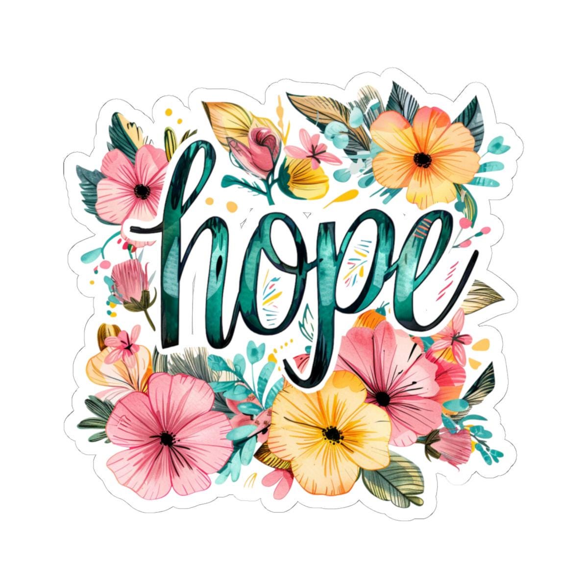 Hope with Flowers Sticker with Transparent or White Edges. Add this amazing Hope with Flowers Sticker to your bottle, computer or books!
