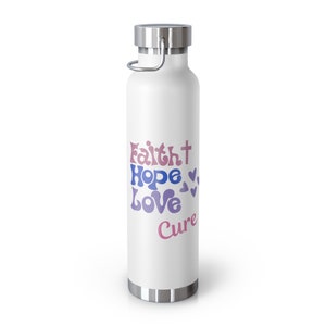 Faith Hope Love Cure Copper Vacuum Insulated Bottle, 22oz. Breast Cancer Awareness image 1