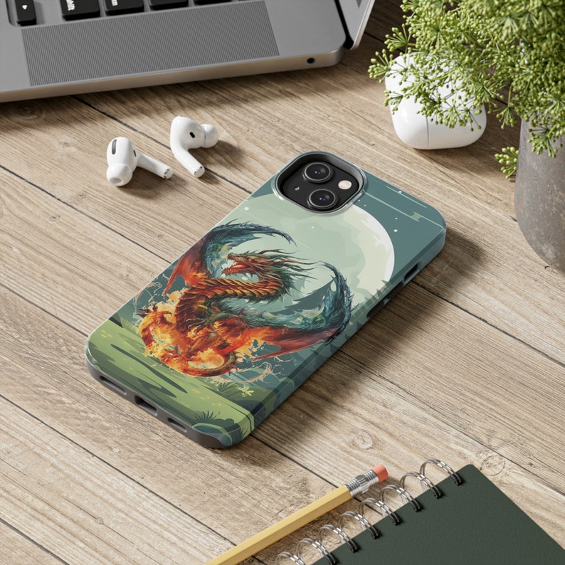 Fiery Dragon iPhone 14 Cases, Knightcore, medieval, Fantasy, Flying Dragon image 6