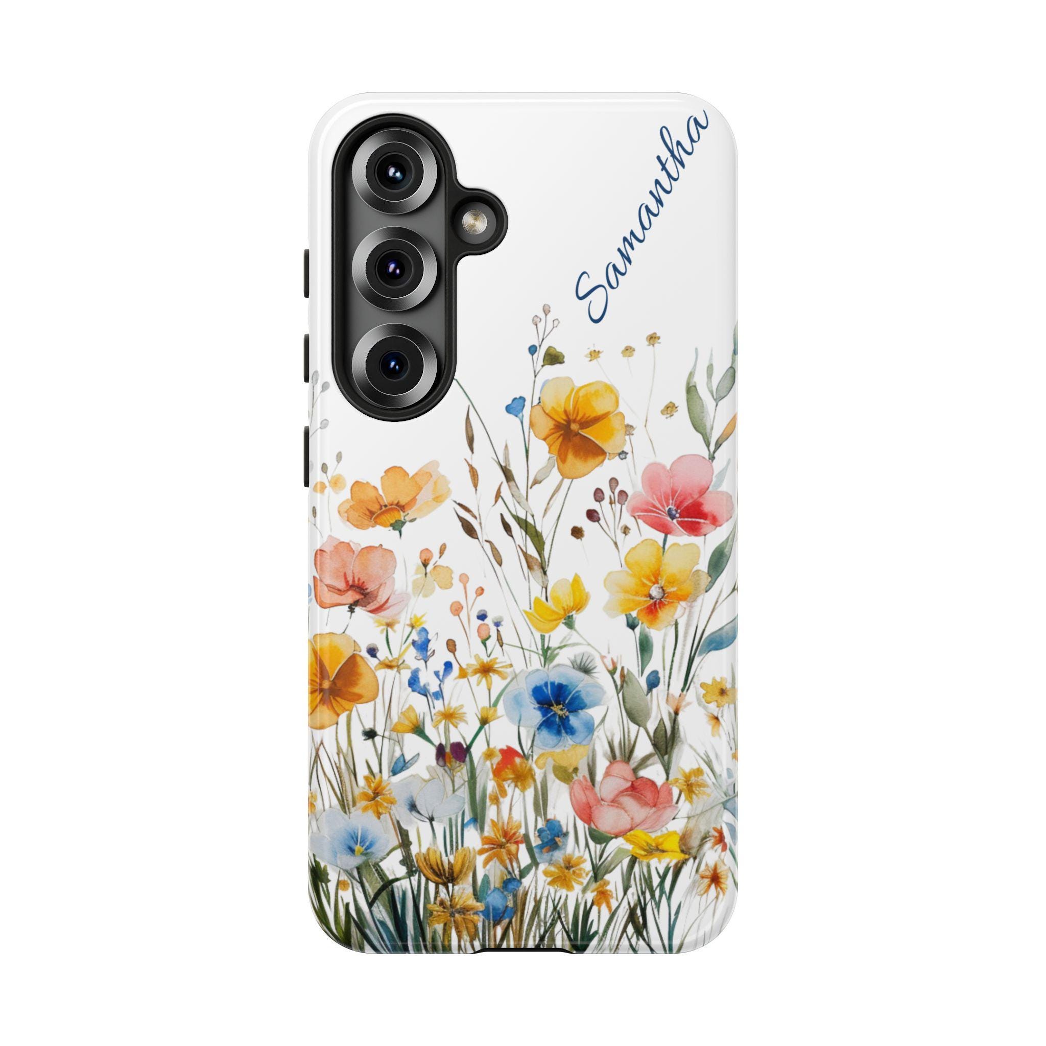 Personalized Watercolor Wildflowers Samsung Galaxy S25, S24, S23, S22, S21 phone case. Optional Customization for friends - anyone!