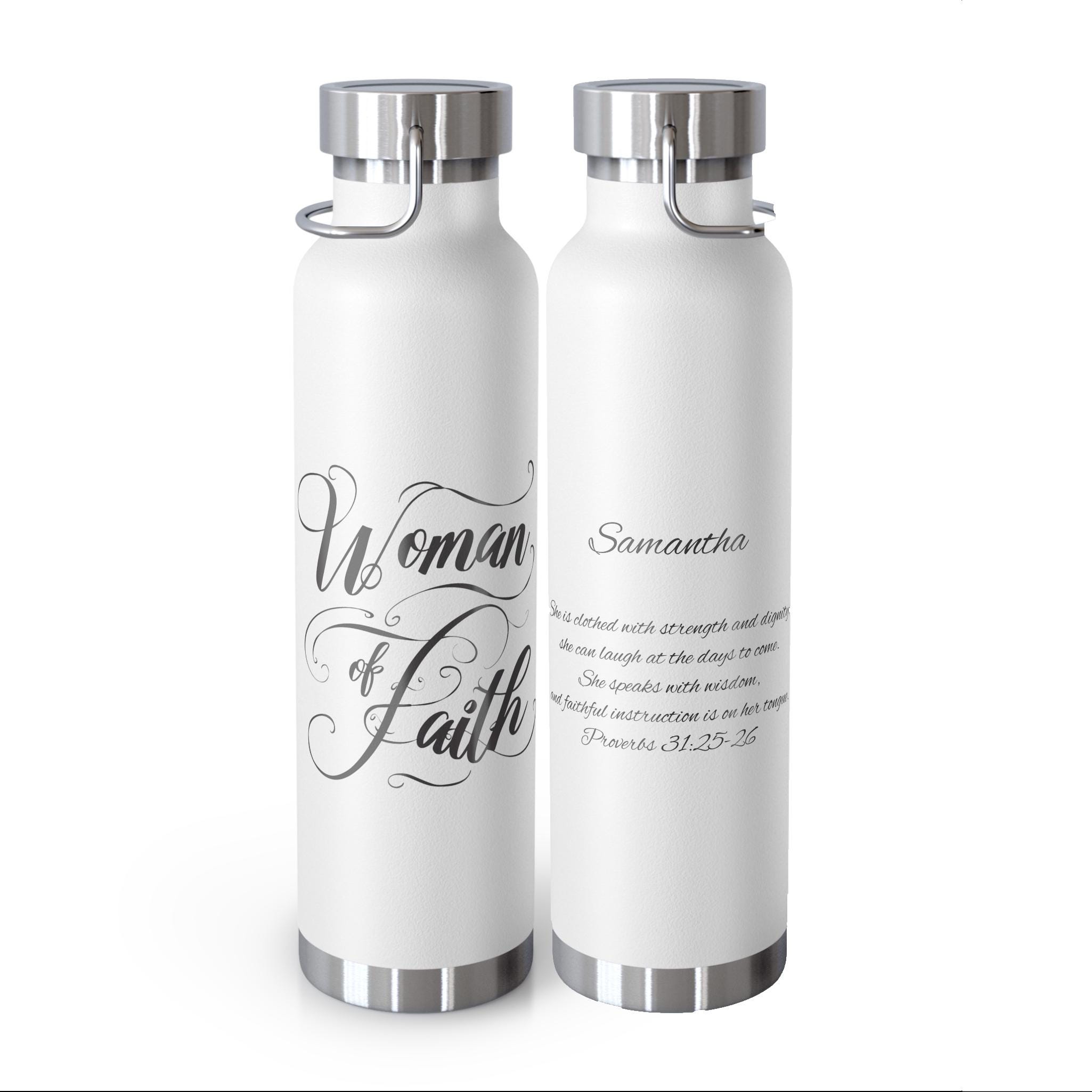 Woman of Faith Personalized Copper Vacuum Insulated Bottle, 22oz.  Verse on the back. Prayer Warrior, Warrior of Faith, Christian Woman