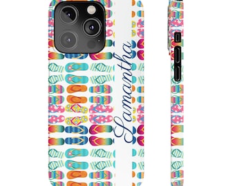 Personalized Just Flip Flops iPhone 14 Phone Cases. Add your name to make this the perfect custom iPhone case! Personalized iPhone 14 case