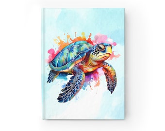 Sea Turtle Blank Journal. Colorful watercolor sea turtle, save the turtles, sea turtle lover, sea turtle journal, journaling, turtle diary