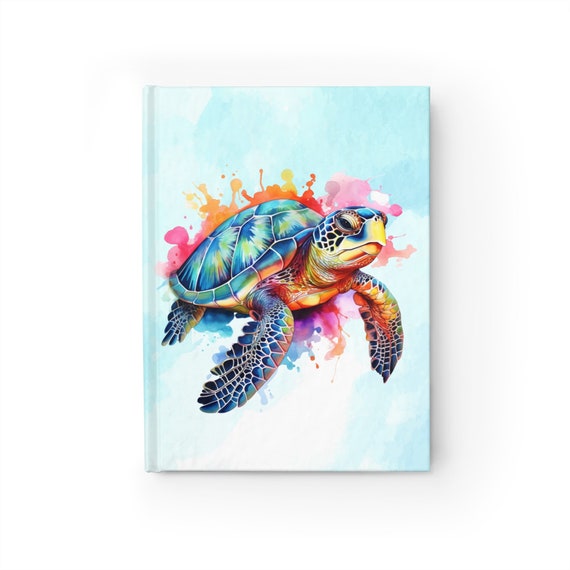 Sea Turtle Blank Journal. Colorful watercolor sea turtle, save the turtles, sea turtle lover, sea turtle journal, journaling, turtle diary