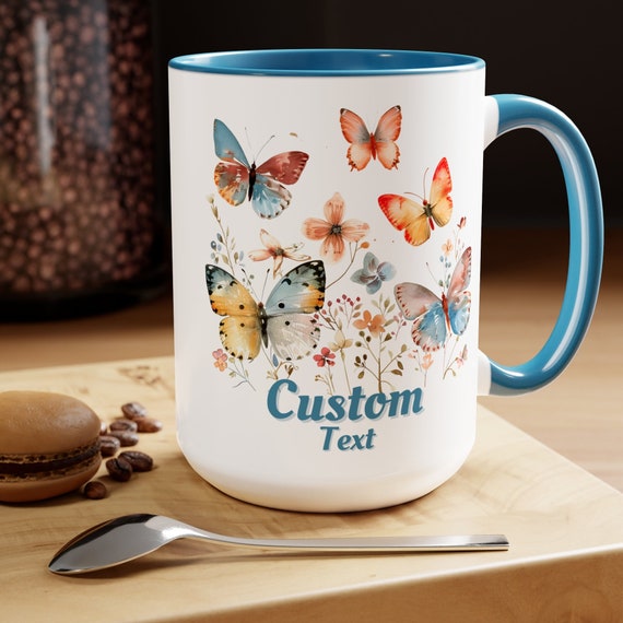 Personalized Butterfly Coffee Cup 15oz. Just add your Custom Title and optional second line to make this a perfect gift! Grandma Cup