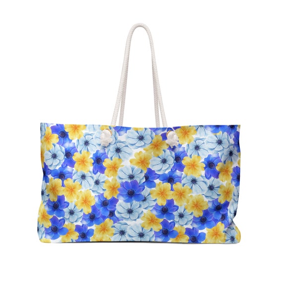Blue and Yellow Flowers Oversized Tote with Rope Handle