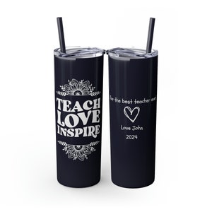 Teacher Gift Personalized Skinny Tumbler with Straw 20oz, Teacher Appreciation Gifts, Elementary Teacher Gifts, Teacher Skinny Tumbler Midnight