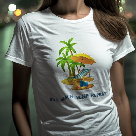 Eat. Beach. Sleep. Repeat. T-shirt, Beach shirt, Beach t-shirt, Beach Chair at ocean, Coastal shirt, Funny beach saying, Beach gift,