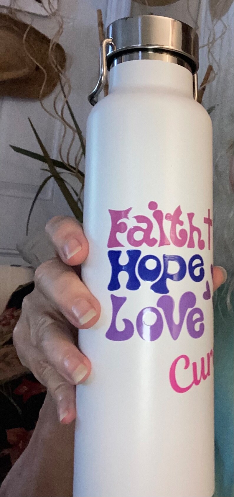 Faith Hope Love Cure Copper Vacuum Insulated Bottle, 22oz. Breast Cancer Awareness image 6