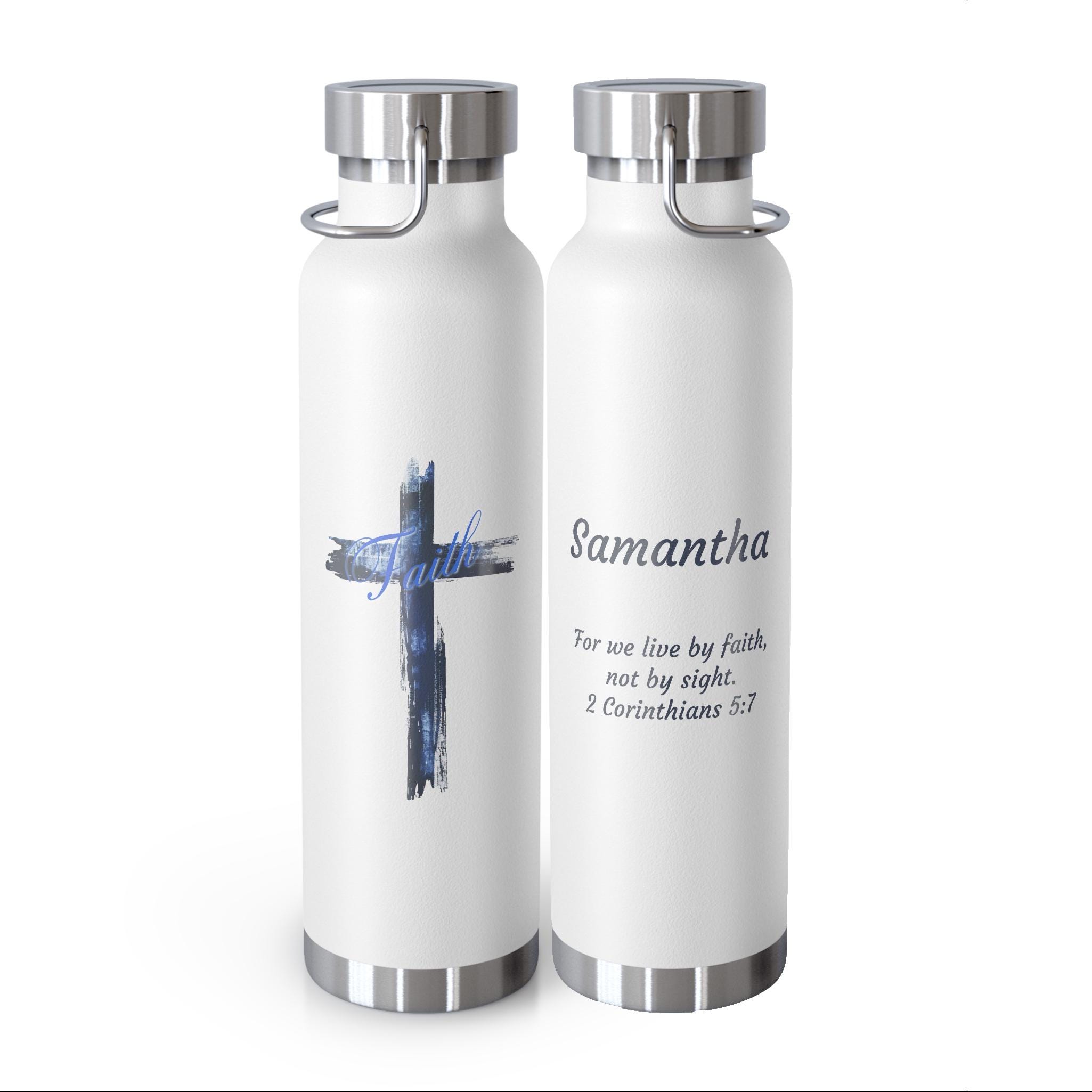 Faith and the Cross Personalized Copper Vacuum Insulated Bottle, 22oz.  Custom name is optional. Christian Bottle, Prayer Warrior