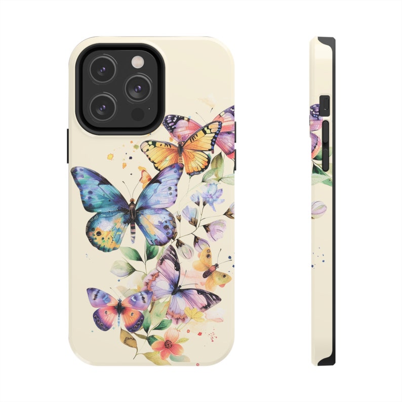 Watercolor Butterfly iPhone 14 Cases, Beautiful flowers in flowercore colors. Cottagecore, fairycore image 3