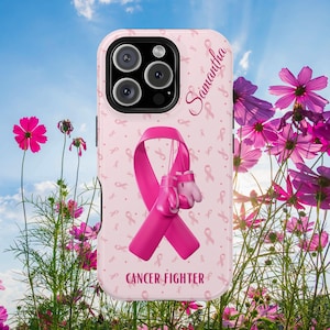 Custom Breast Cancer Fighter Magnetic Safe Tough iPhone 17, iPhone 16, iPhone 15, iPhone 14, iPhone 13, Cases. Custom Name is optional.